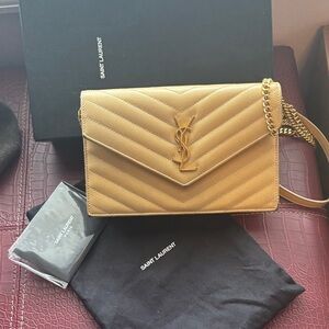 Saint Laurent Beige Quilted Crossbody Bag